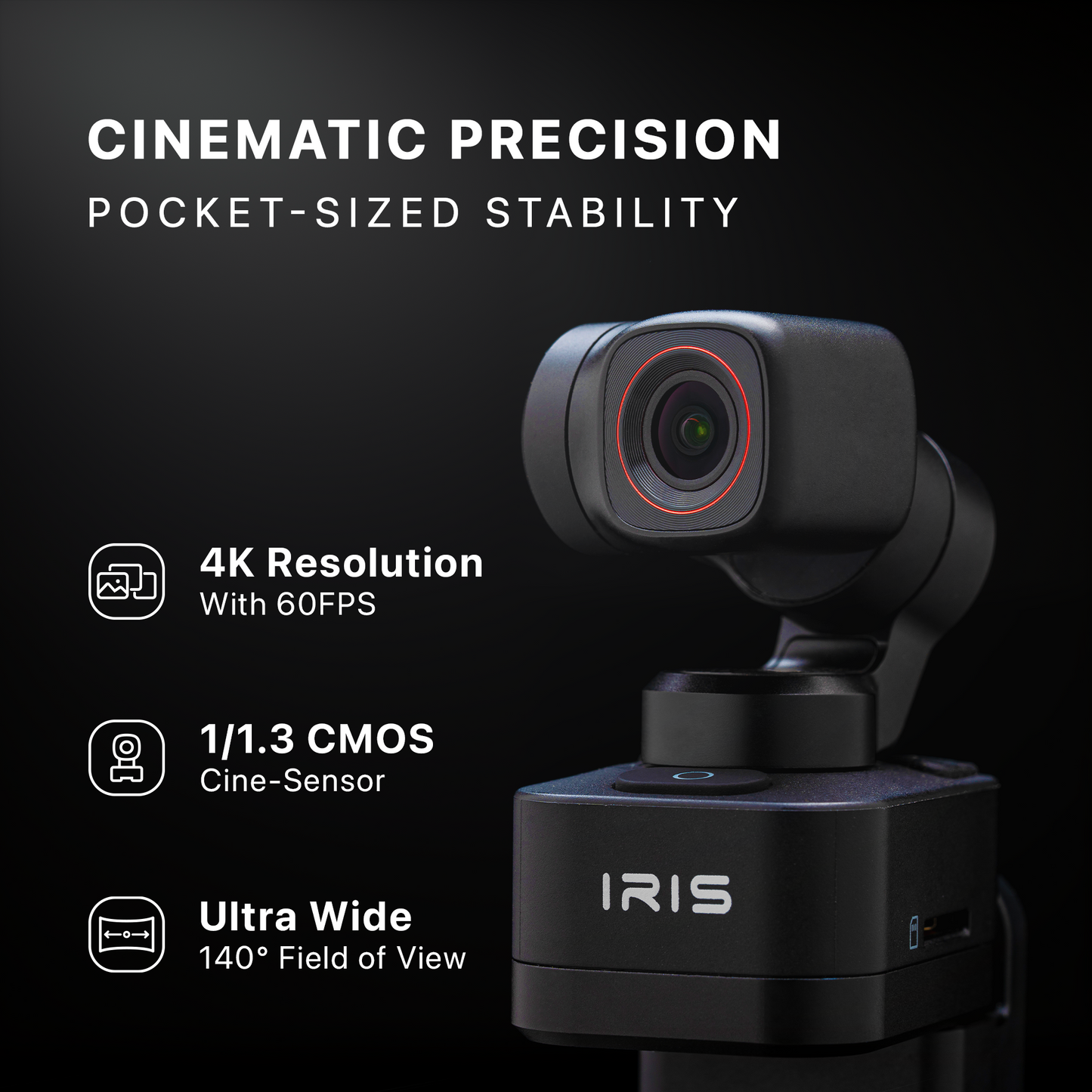 IZI IRIS Detachable Pocket Gimbal Camera, 512GB Storage, 160mins Battery, AI Tracking