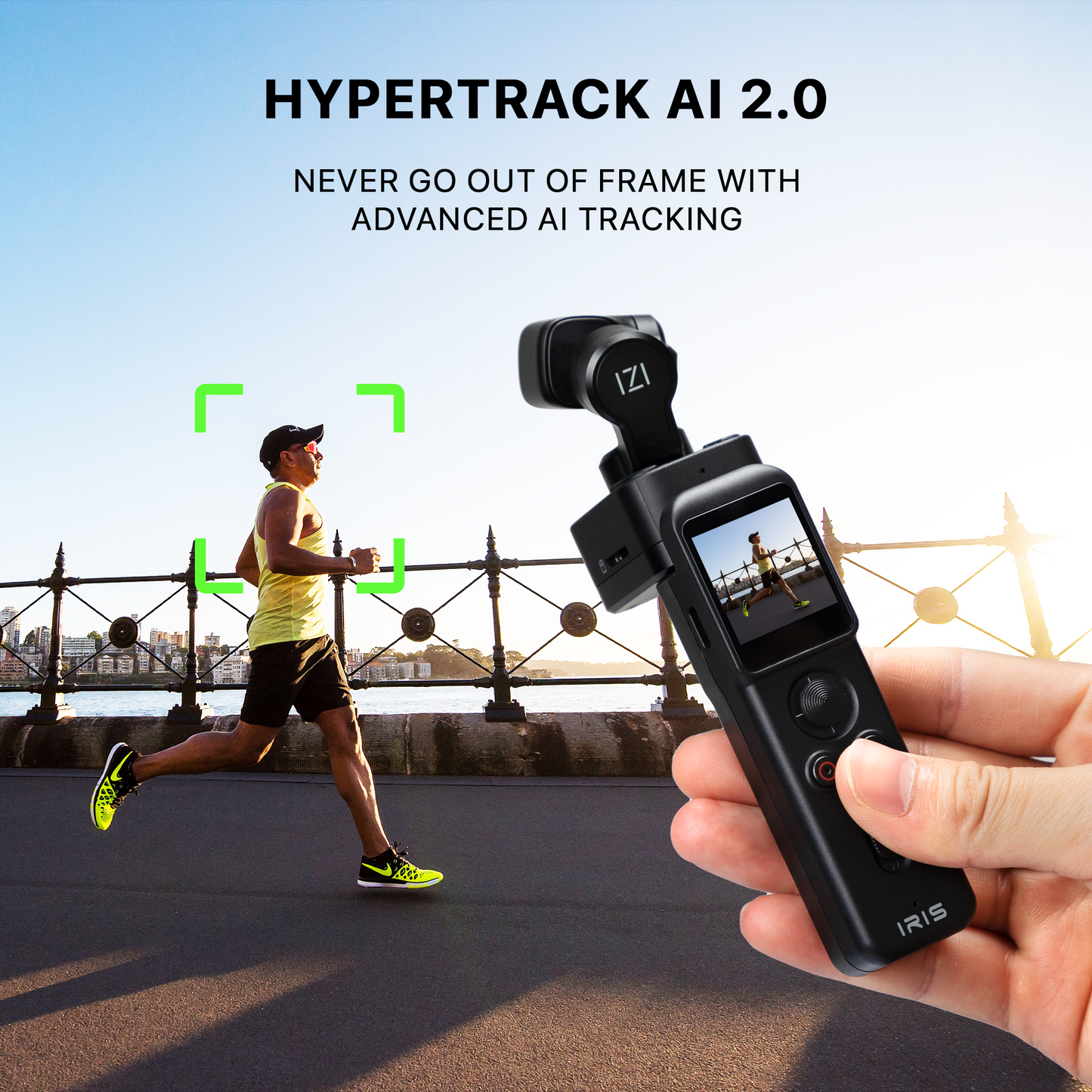 IZI IRIS Detachable Pocket Gimbal Camera, 512GB Storage, 160mins Battery, AI Tracking