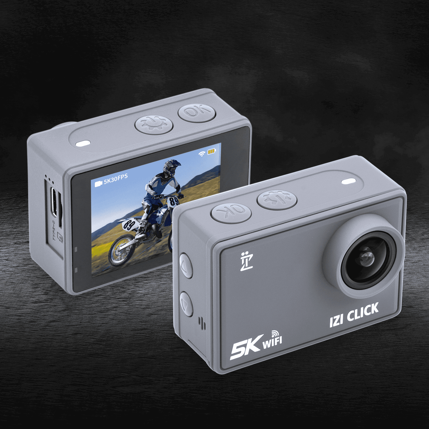 IZI Click Plus 5K Action Camera - 170° Wide Angle, Anti-Shake EIS - IZI
